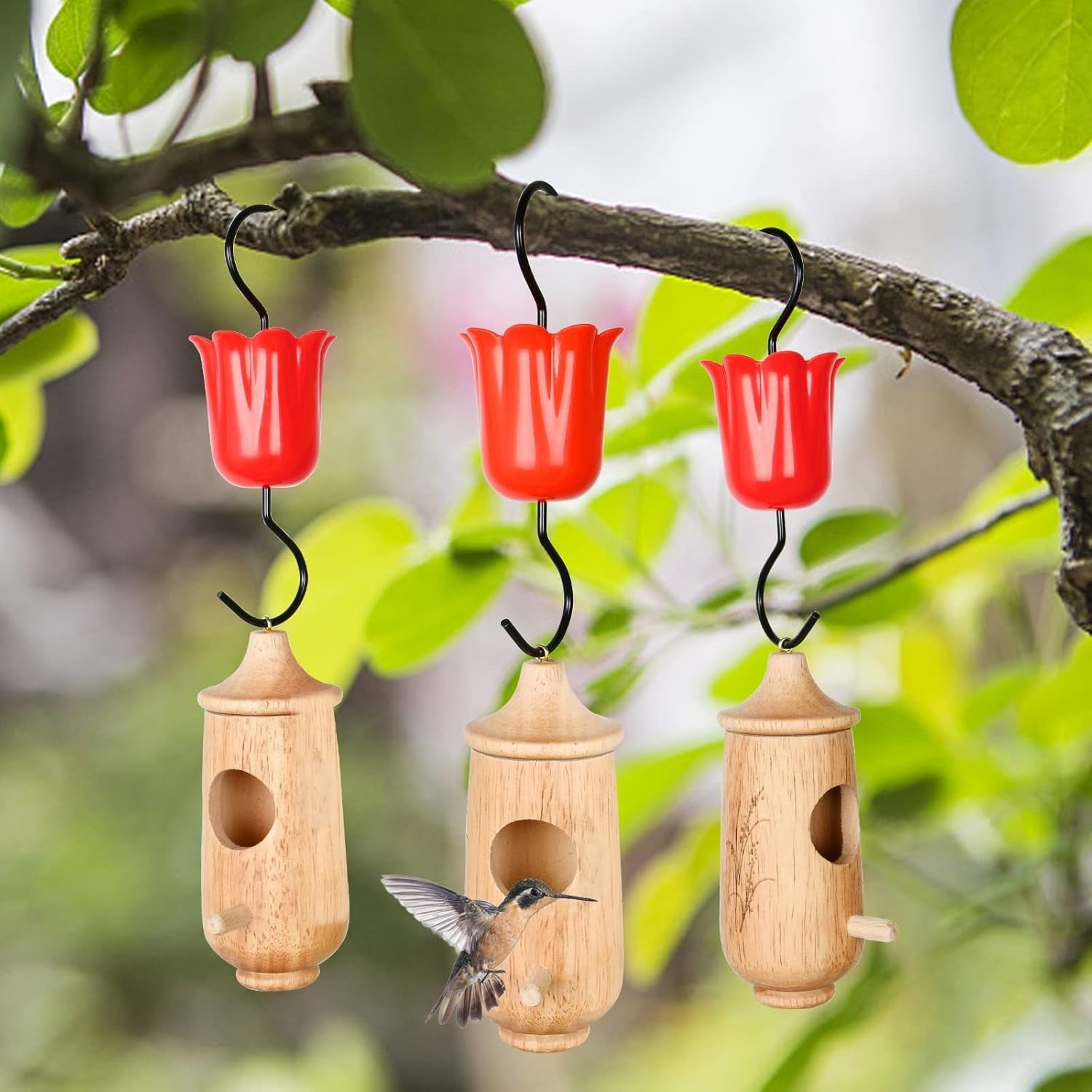 Hanging Hummingbird House Feeders f Outdoors Wooden Garden Ornament Bird Nesting