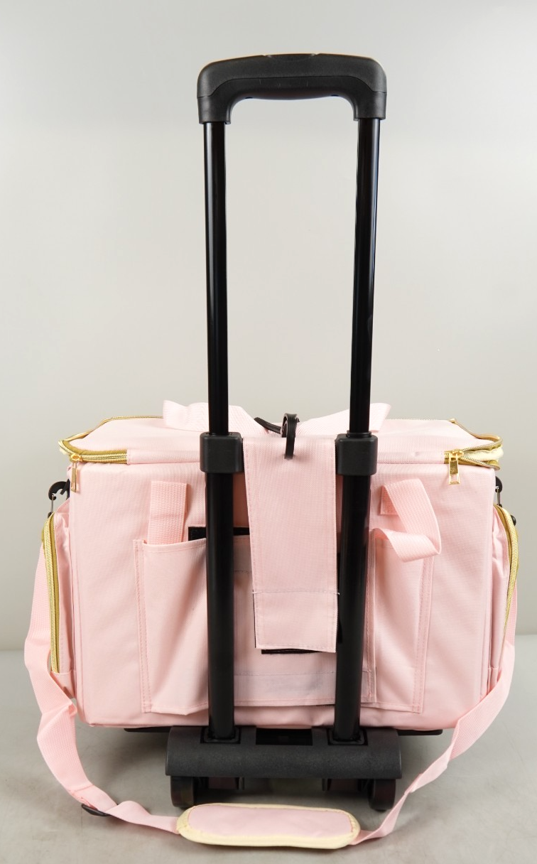 Teacher Bag On Wheels Fits 17" Laptop Detachable Trolley Anti Theft Lock Pink