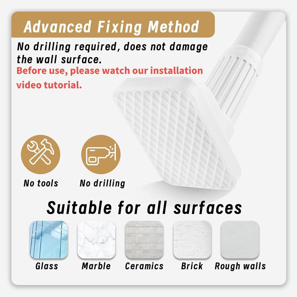 Curtain Telescopic Pole Rod 110-300cm No Drill 35kg Capacity 33mm Steel Rail