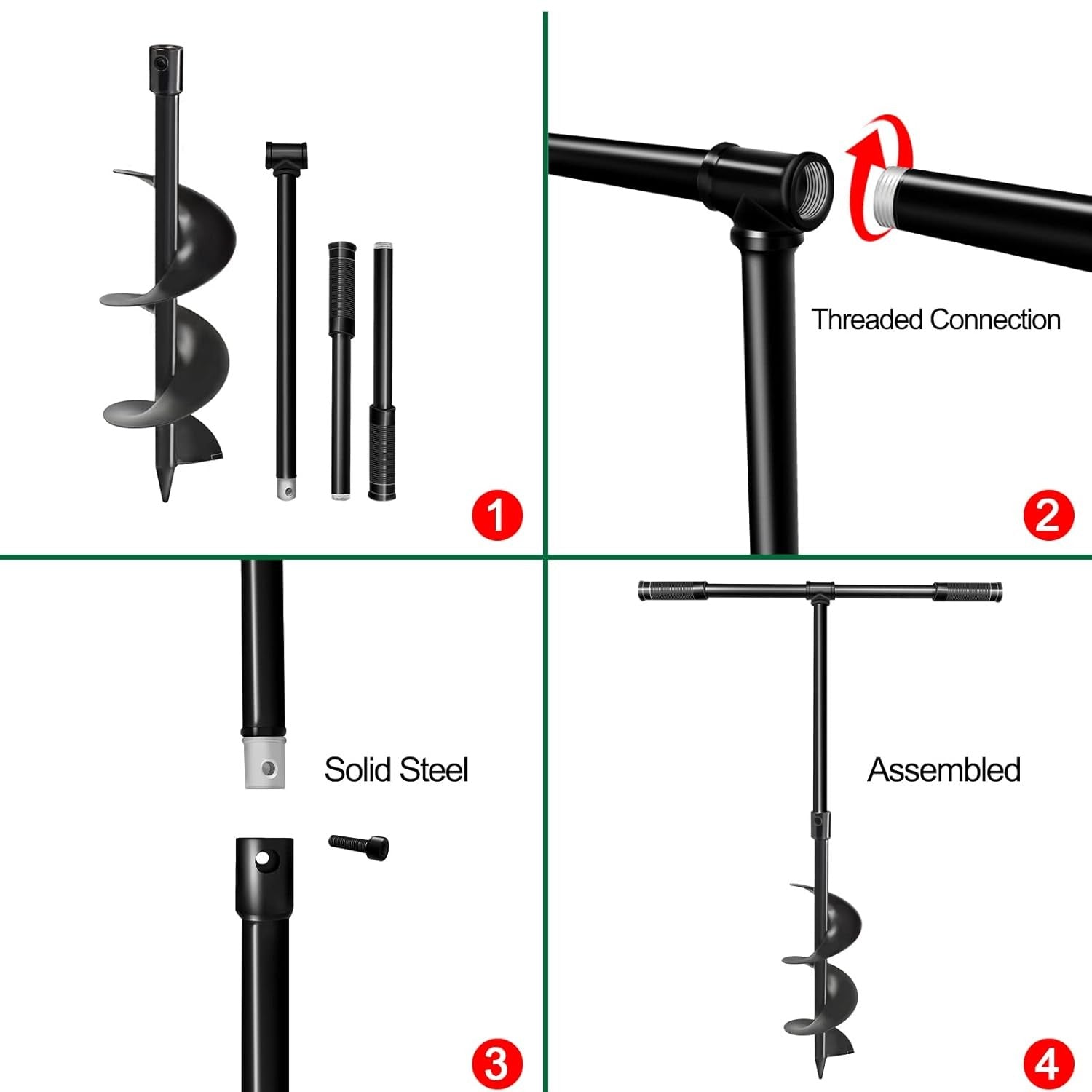 6" Manual Auger Drill Garden Planting Fence Post Earth 15cm Soil Digger Non-Slip