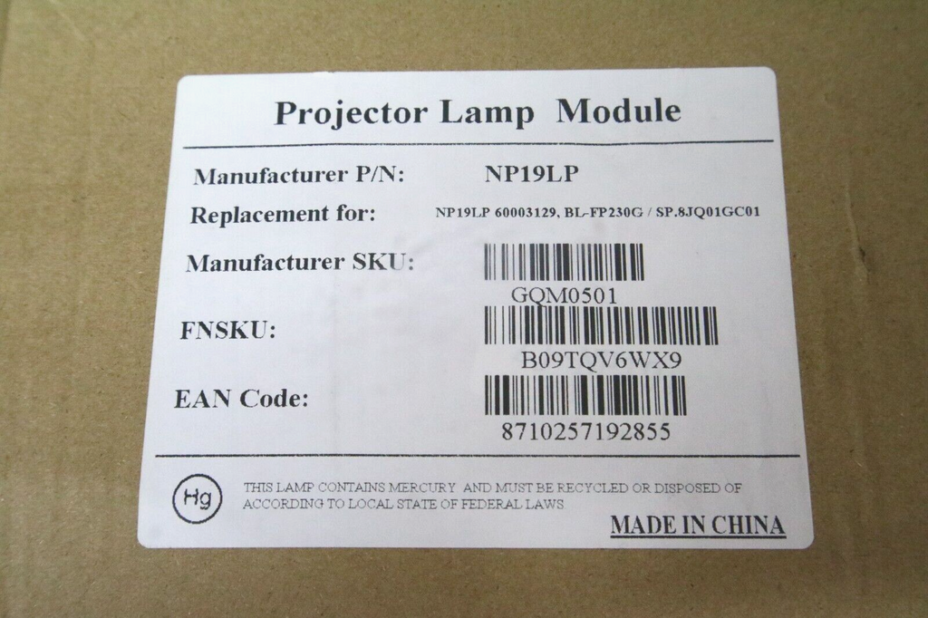 Projector Lamp Module for Dell NEC OPTOMA NP19LP BL-FP230G EX565UT SP.8JQ01GC01