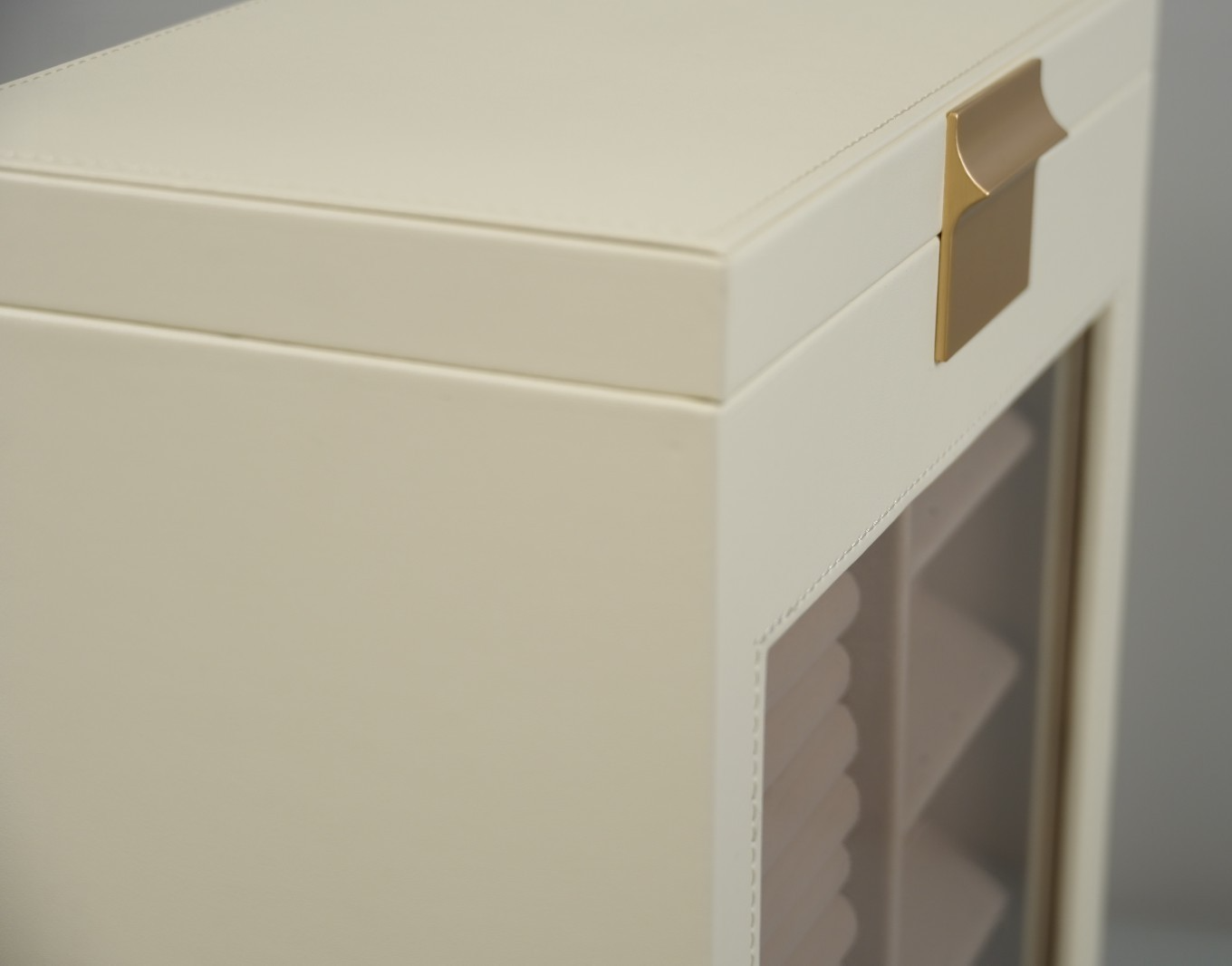 Jewellery Box with Glass Window 5-Layer Jewellery Organiser Gold Cream