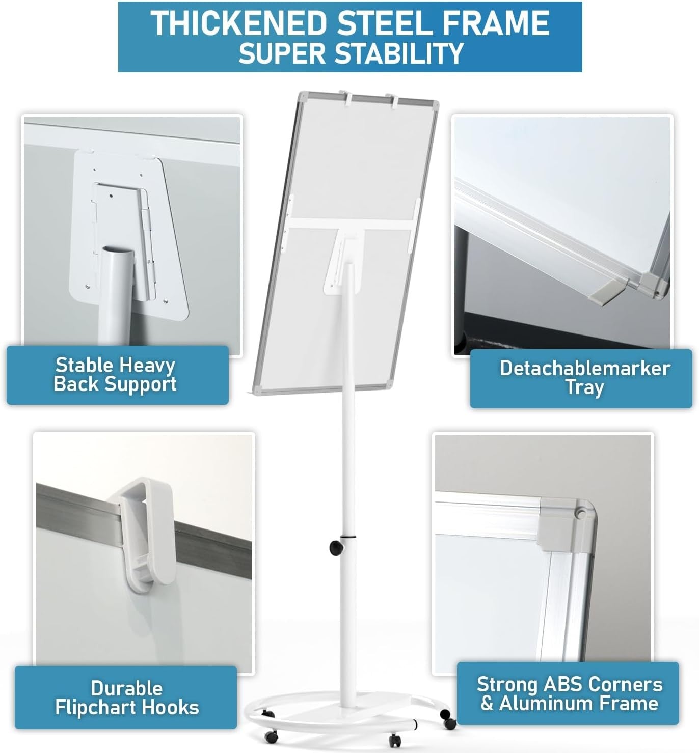 Flip Chart Stand Mobile Whiteboard 90 x 60cm Magnetic Dry Erase Board Stand