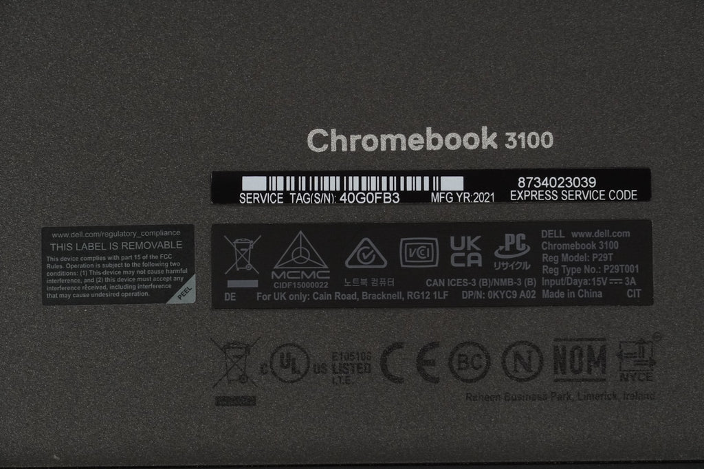 Laptop PC DELL Chromebook 3100 P29T Intel Celeron N4020 No Battery No Charger