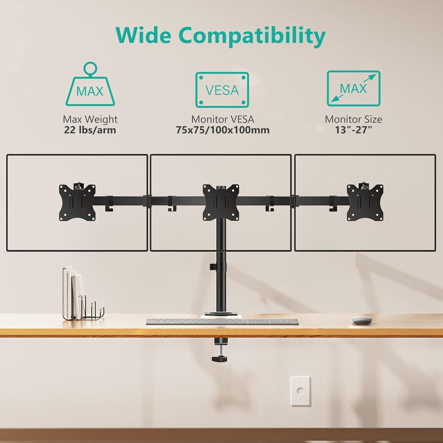 Triple Monitor Mount Heavy Duty Triple Monitors Stand for 13-27 inch Screens