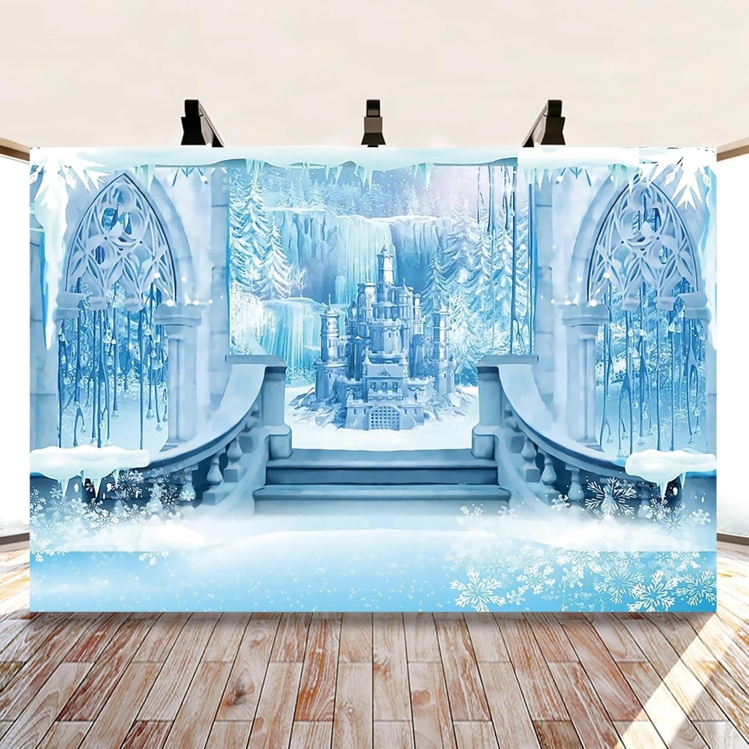 Frozen Photography Backdrop Winter Wonderland Background Photo Booth Prop 4.5-3m