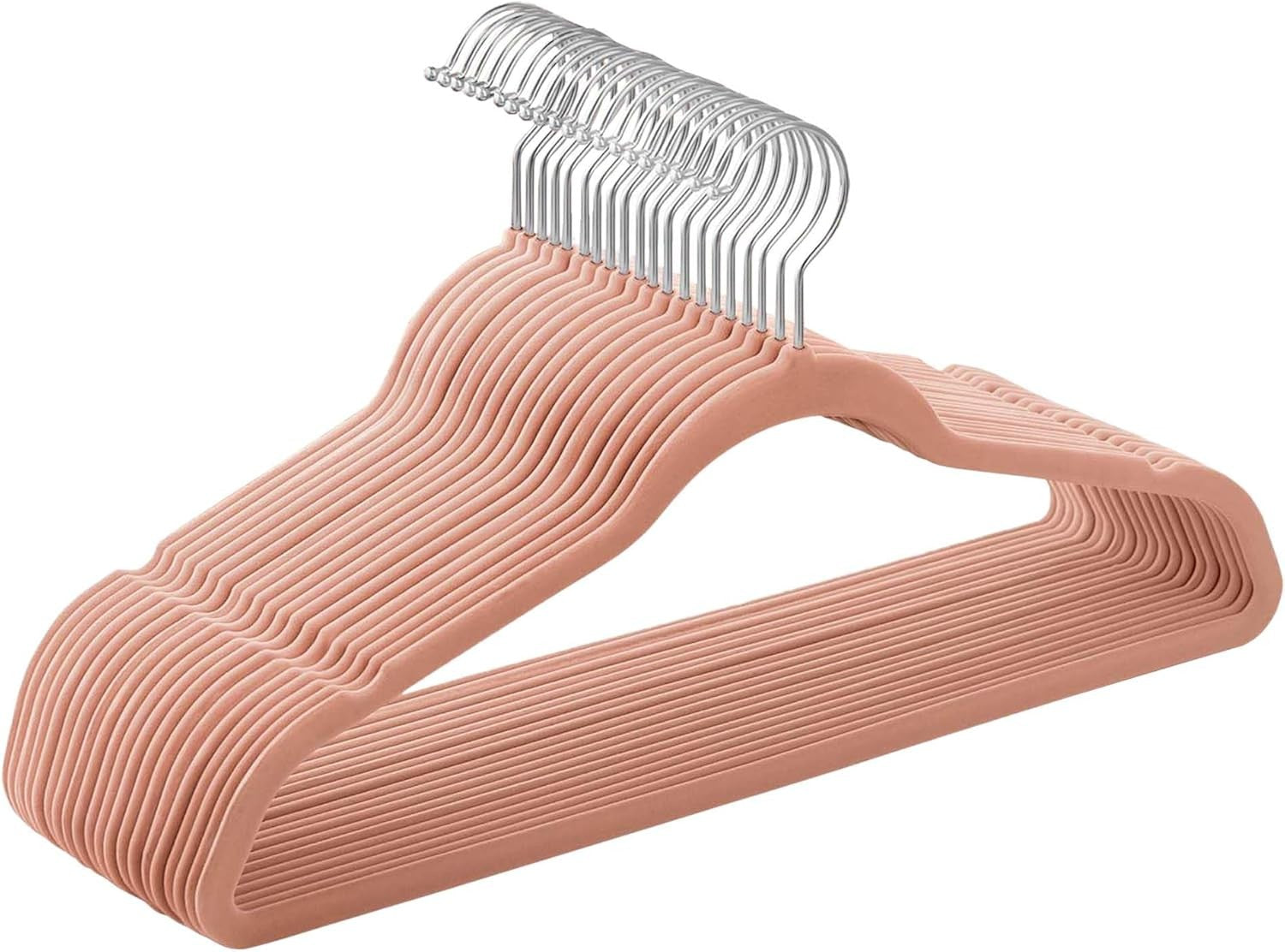25 Velvet Coat Hangers 41.5 cm Wide Space-Saving 360° Swivel Light Pink