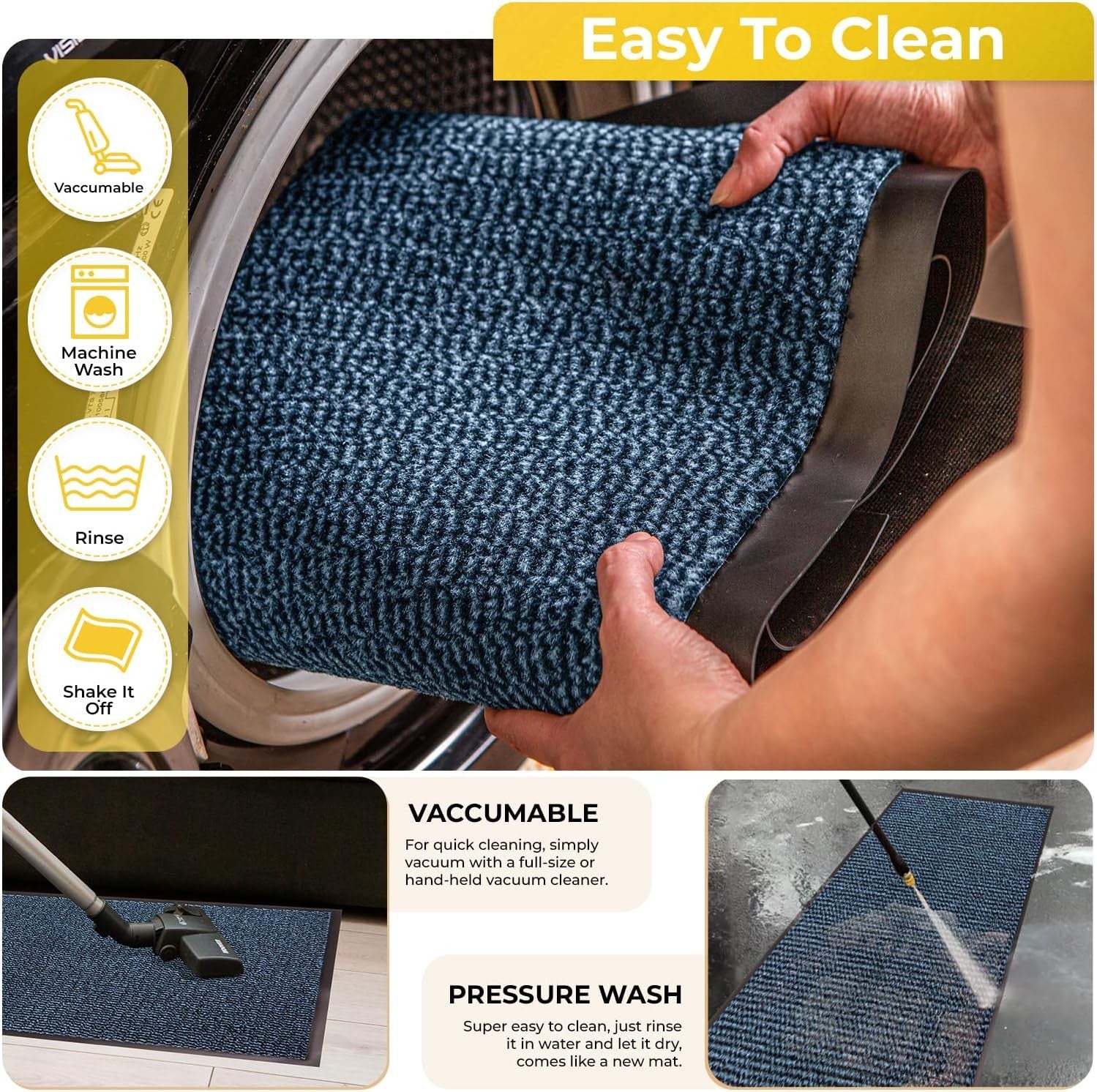Washable Door Mat Indoor & Outdoor Non-Slippery Heavy Duty Rug 60cmx40cm