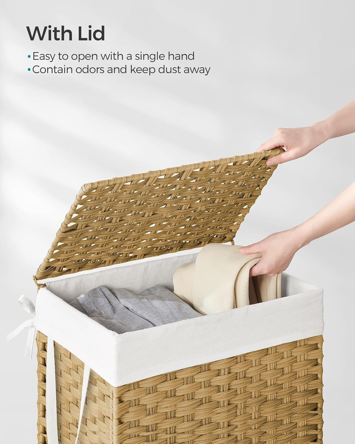 90L Rattan Laundry Hamper with Lid, 23.8 Gallon Synthetic Unit Foldable Removabl