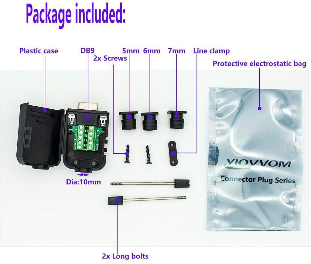 Connector DB9 RS232 D-SUB Serial VGA Breakout Adapters (10 PCS Male) Solderless