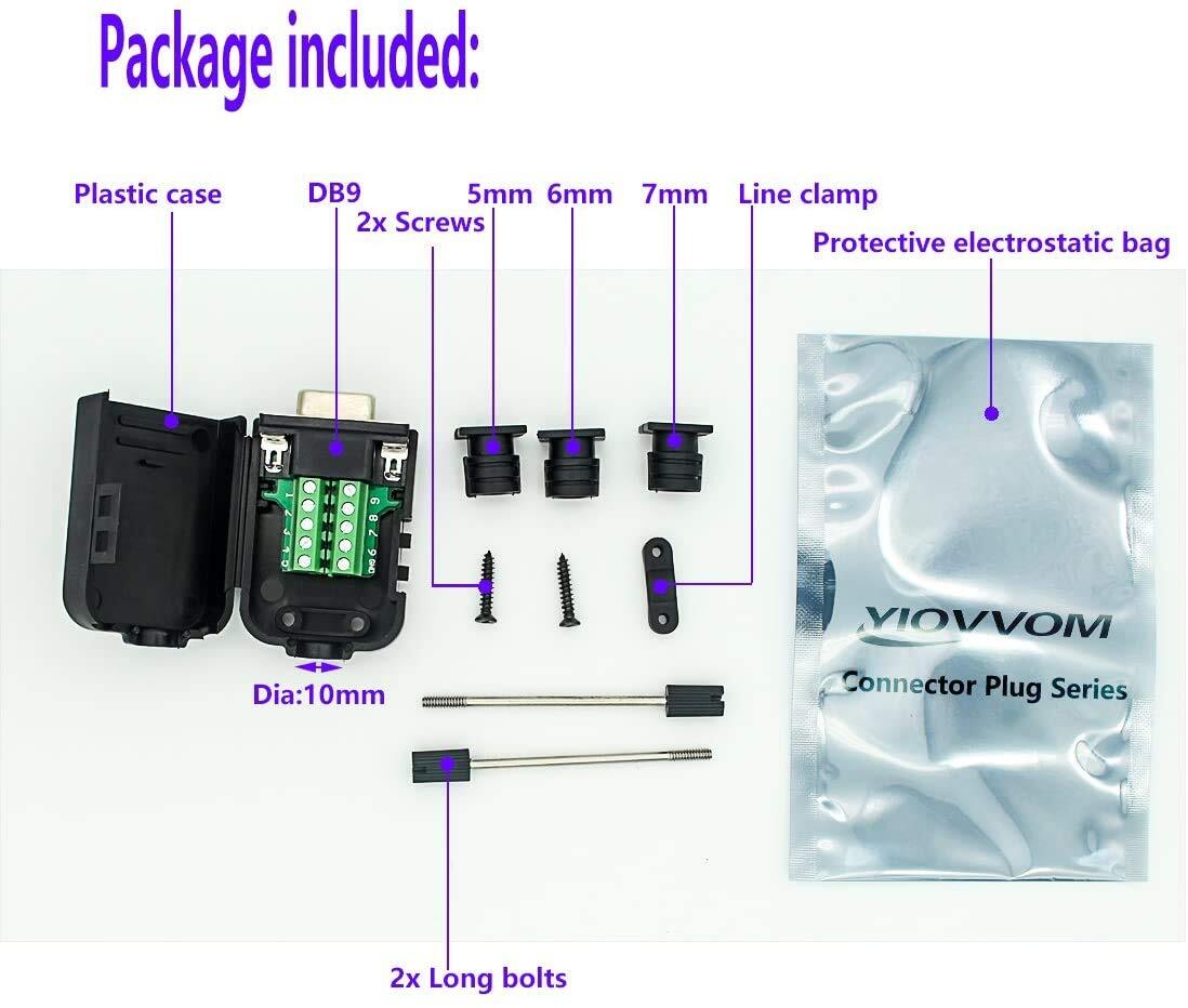 Connector DB9 RS232 D-SUB Serial VGA Breakout Adapters (10 PCS Male) Solderless