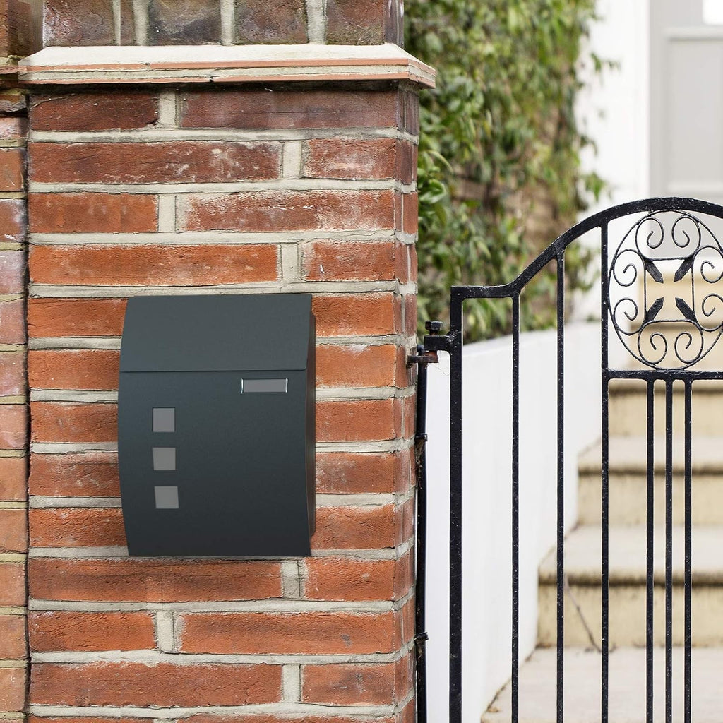 Post Box Steel Wall Mounted with Viewing Windows Name Slot 2 Keys Charcoal Grey