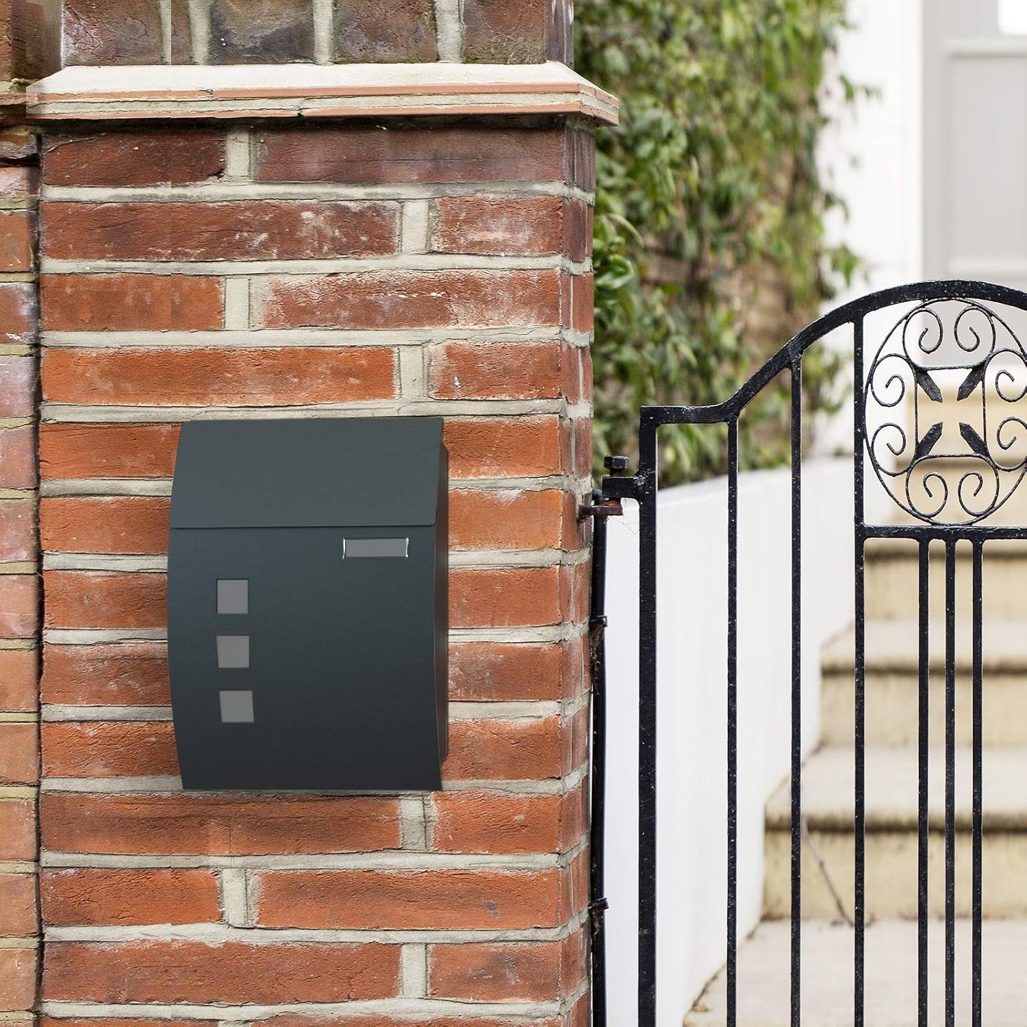 Post Box Steel Wall Mounted with Viewing Windows Name Slot 2 Keys Charcoal Grey