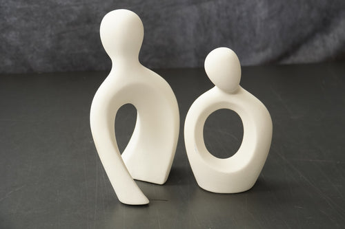 2 Piece Abstract Ceramic Couple Ornament Set Modern White Sculpture Home Decor