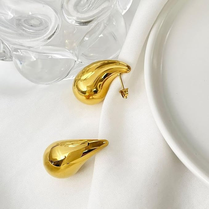 18K Earrings Dupes Chunky Teardrop Waterdrop Woman's Lightweight Hypoallergenic