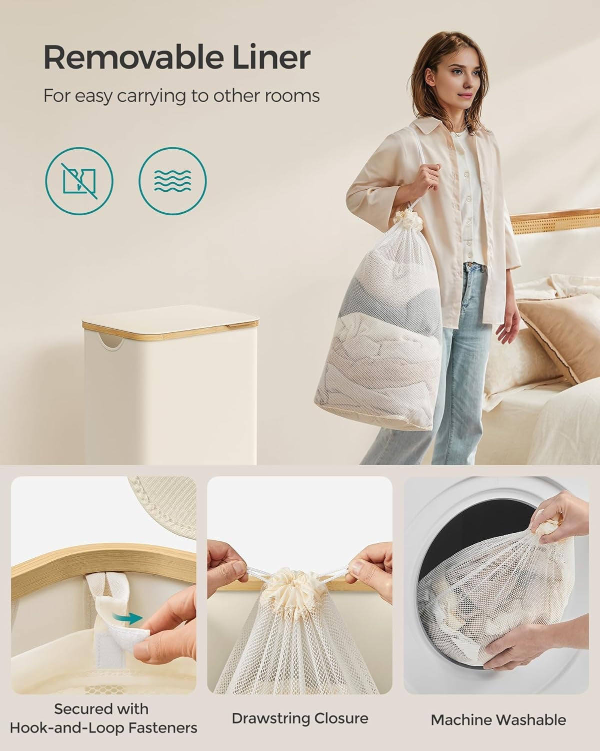 Laundry Basket with Lid Large 90L Laundry Hamper 90L Removable Mesh Liner