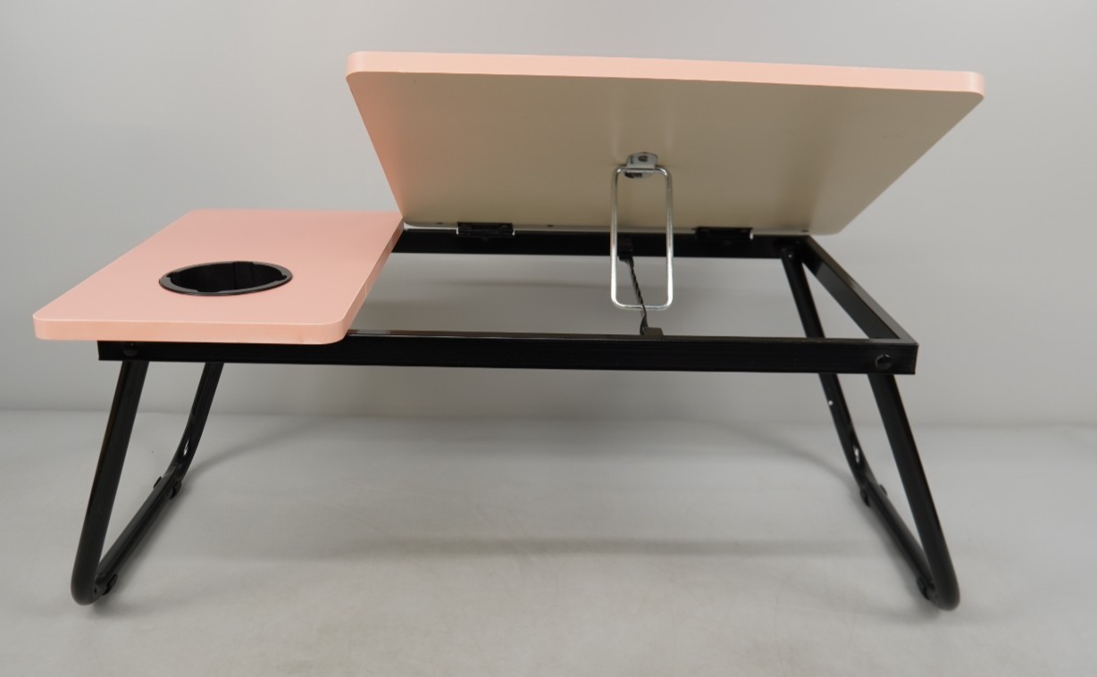 Adjustable Laptop Table with Cup Slot Portable Laptop Stand Bed Table Pink