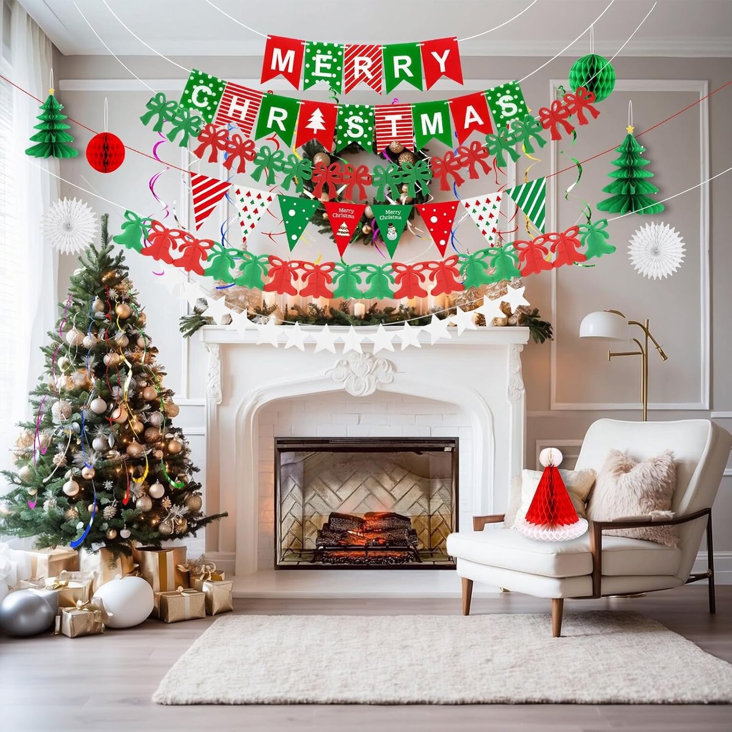 Christmas Decorations Set, Paper Xmas Party Decor, Indoor Outdoor Hanging Decora