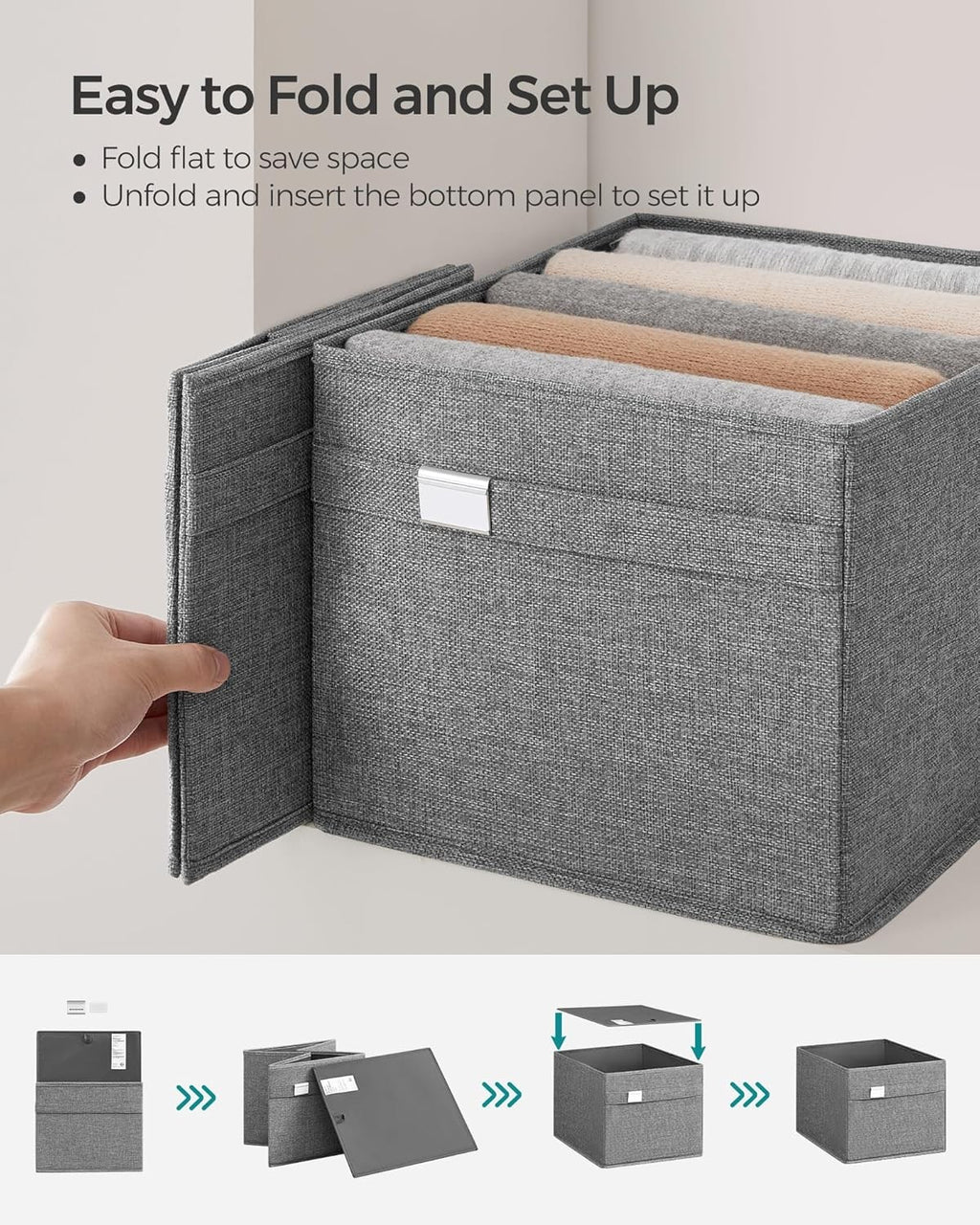 Storage Organisers Baskets 2pcs Wardrobe Partitions 40x30x25cm w 2 Handle, Clips