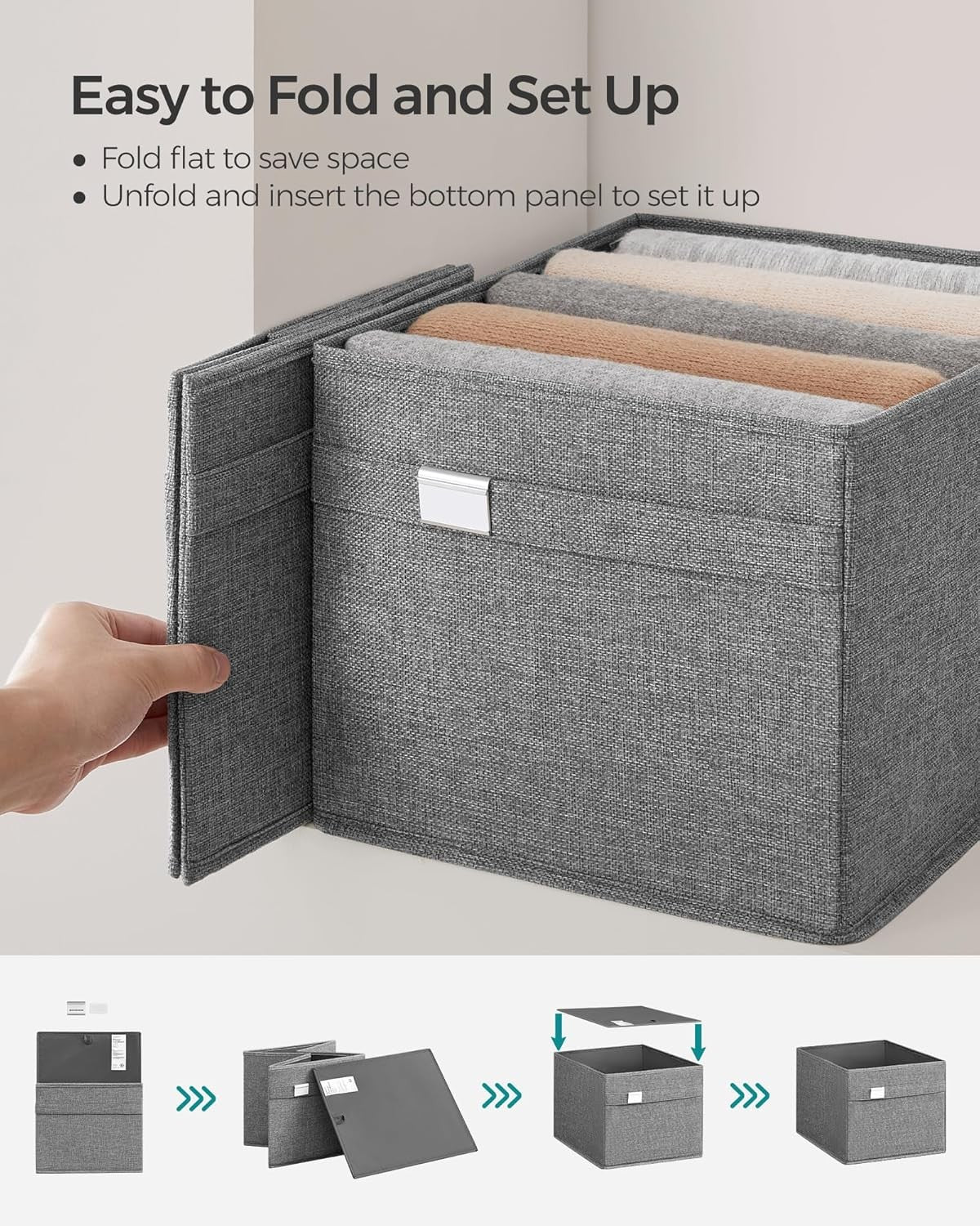Storage Organisers Baskets 2pcs Wardrobe Partitions 40x30x25cm w 2 Handle, Clips