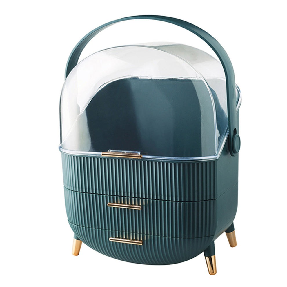 Elegant Makeup Storage Organiser Box Green with Drawers and Handle