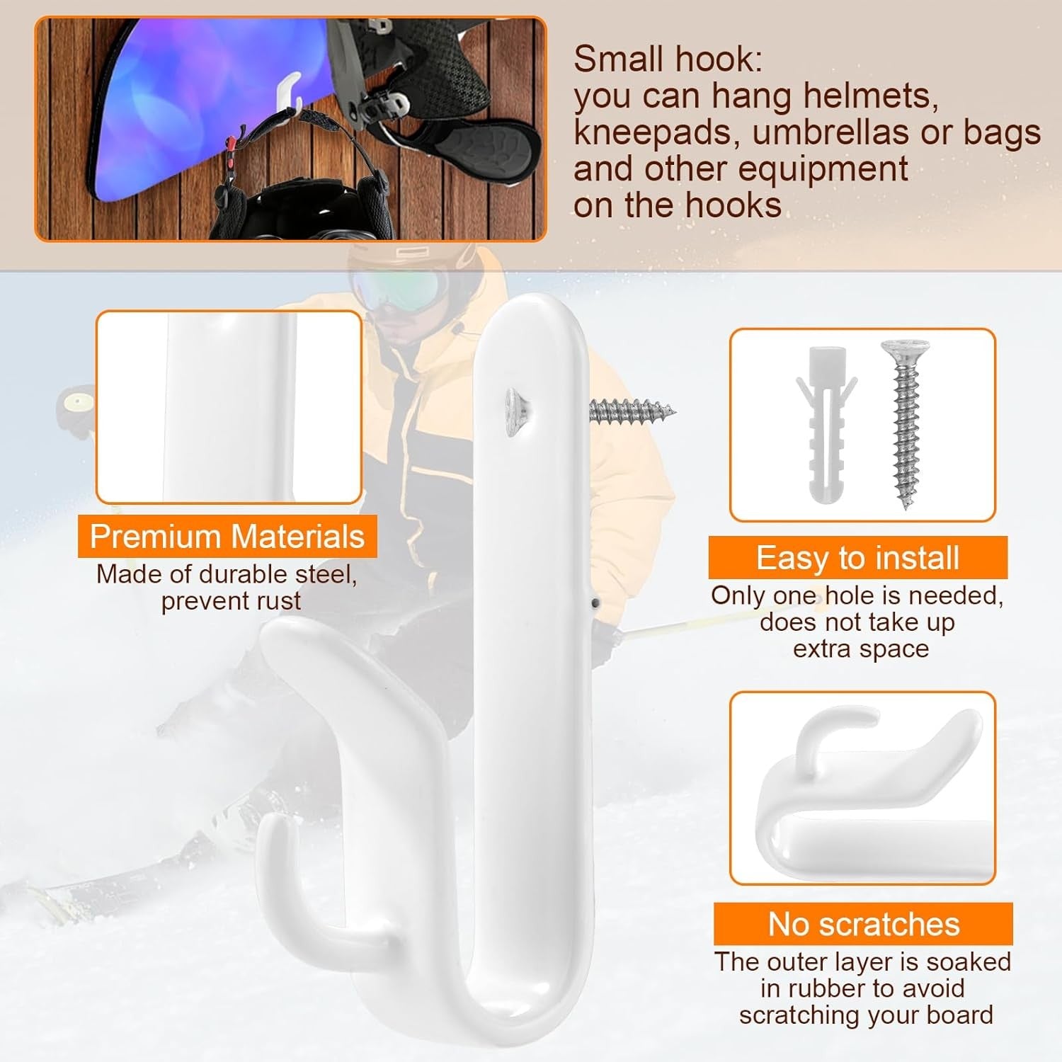 4pcs Snowboard Wall Mount Clips Double Rack Horizontal Ski Mount Clips Skateboar
