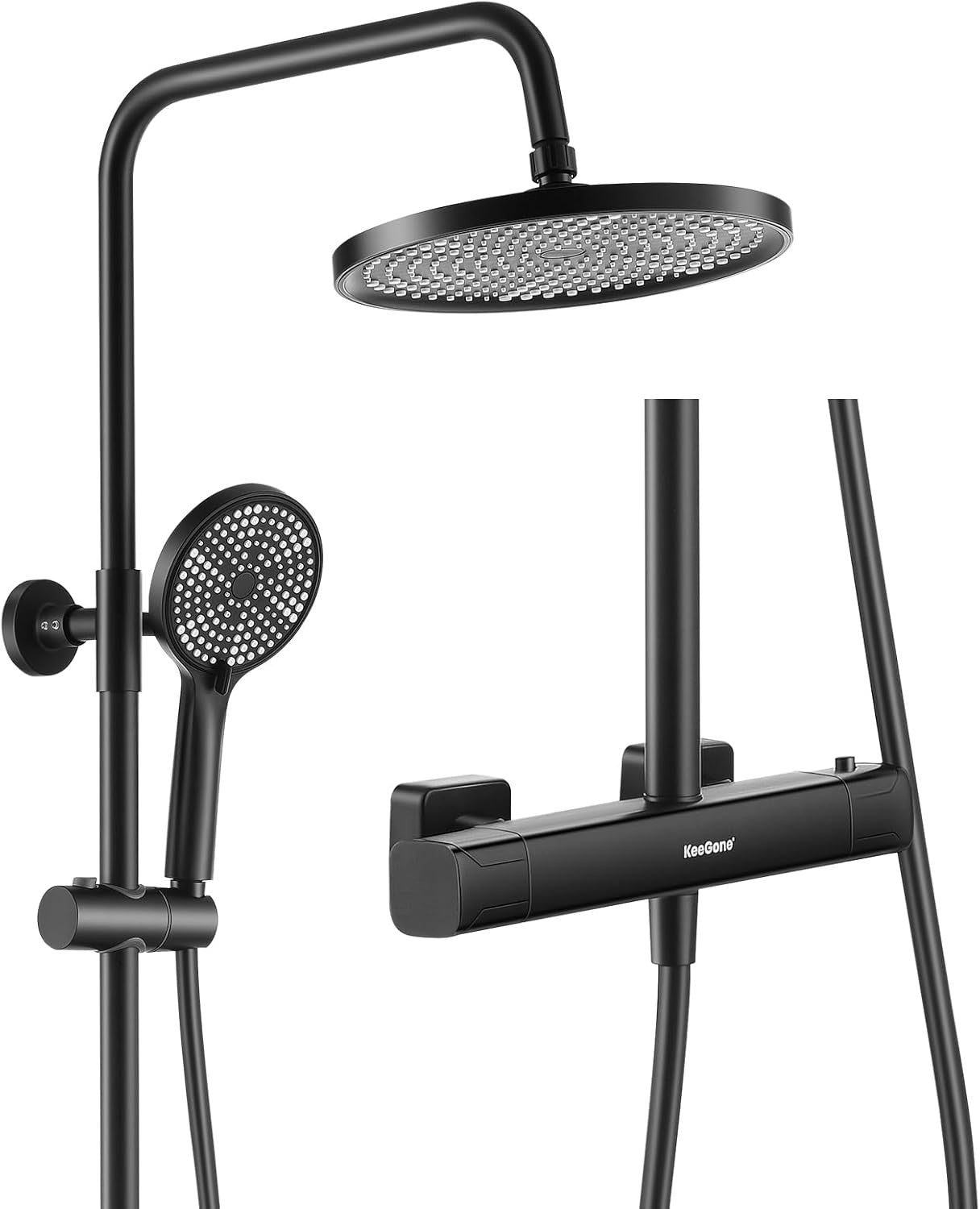 Thermostatic Shower Mixer Set Stainless Steel Shower Bar Set w Adjustable Height