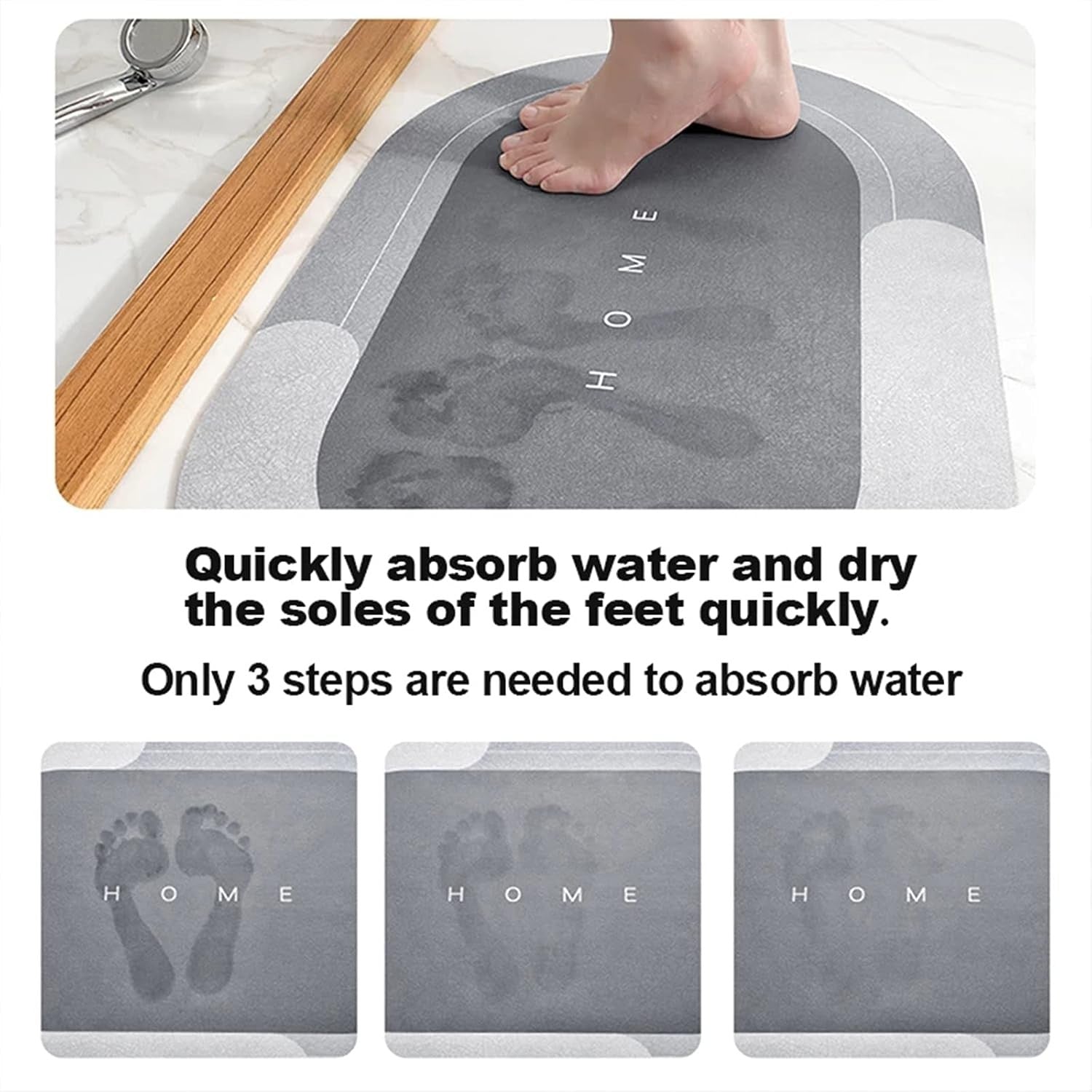Modern Bath Mat Non-Slip Absorbent Anti-Mould Quick-Drying Door Mat 50x80cm