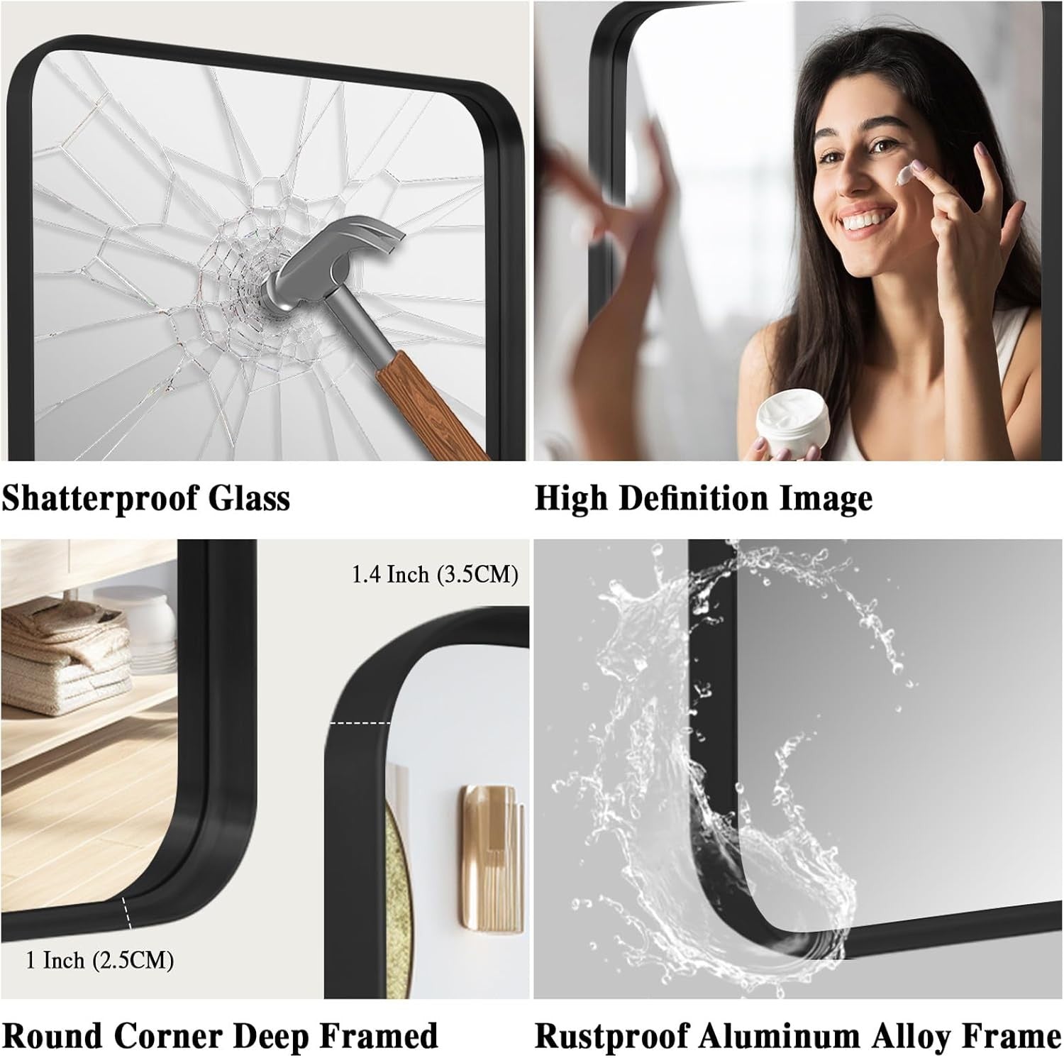 Wall Mirror Black Vanity Mirror 75x100 CM Wall-Mounted Mirror