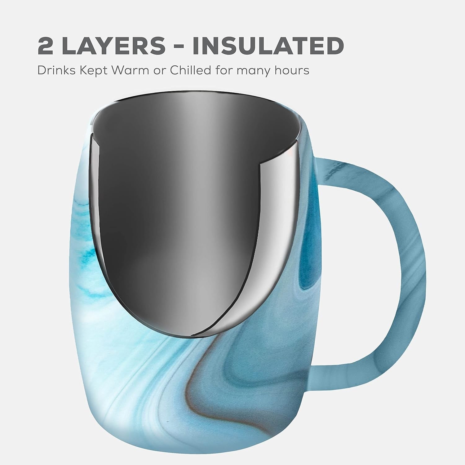 Double Wall Insulated Stainless Steel Mugs 2pcs w Wooden Finish Spill Resistant