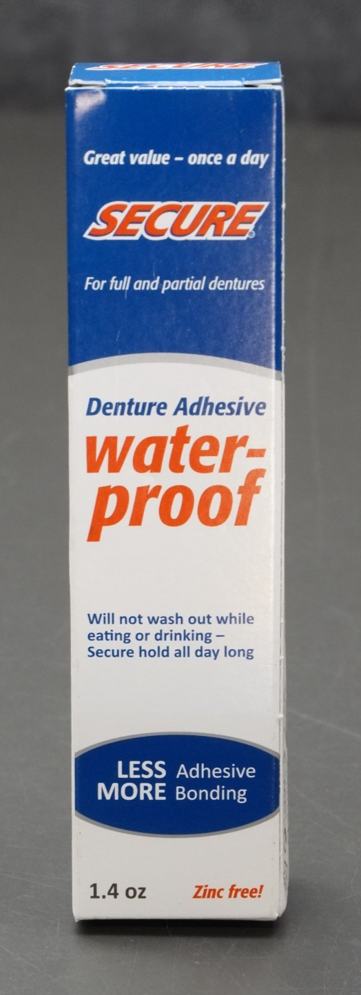 Secure Waterproof Denture Adhesive Zinc Free 1.4oz 40g Exp 12/2028