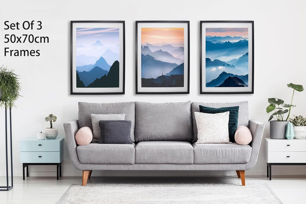 50x70cm Black Picture Frames Set of 3 with Mounts for 40x60cm, 70x50cm Poster
