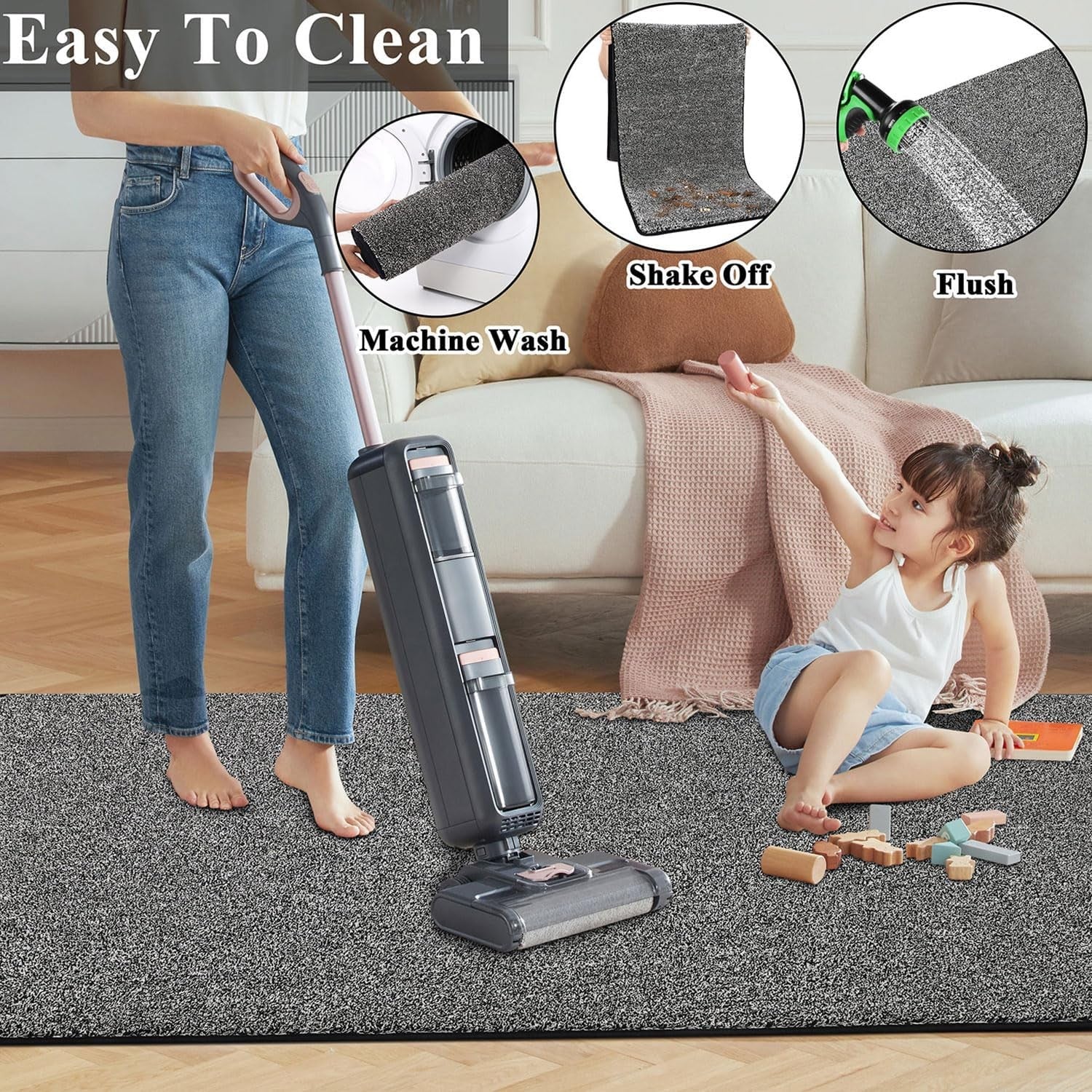 Fluffy Hallway Runner Rug Black White 50x150cm Kitchen Carpet Non Slip Washable