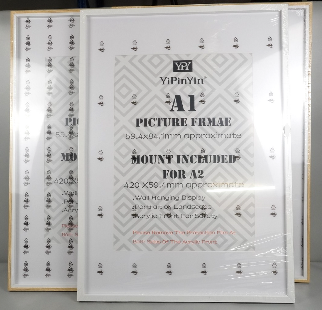 A1 Picture Frames 3 pack 2xOak & 1xWhite Frames with A2 Photo Acid Free Mount