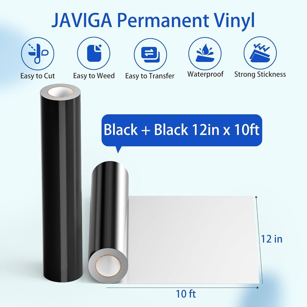 Glossy Black Vinyl Self-adhesive 12" x 10ft x 2pcs for Cricut / Cutterplotters