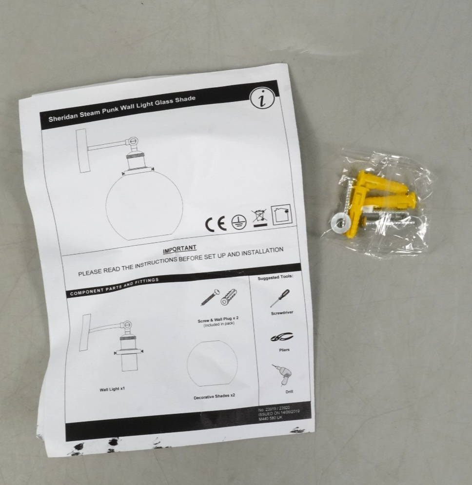 Wall Light Sconce Fitting with Clear Glass Globe Black and Gold Industrial