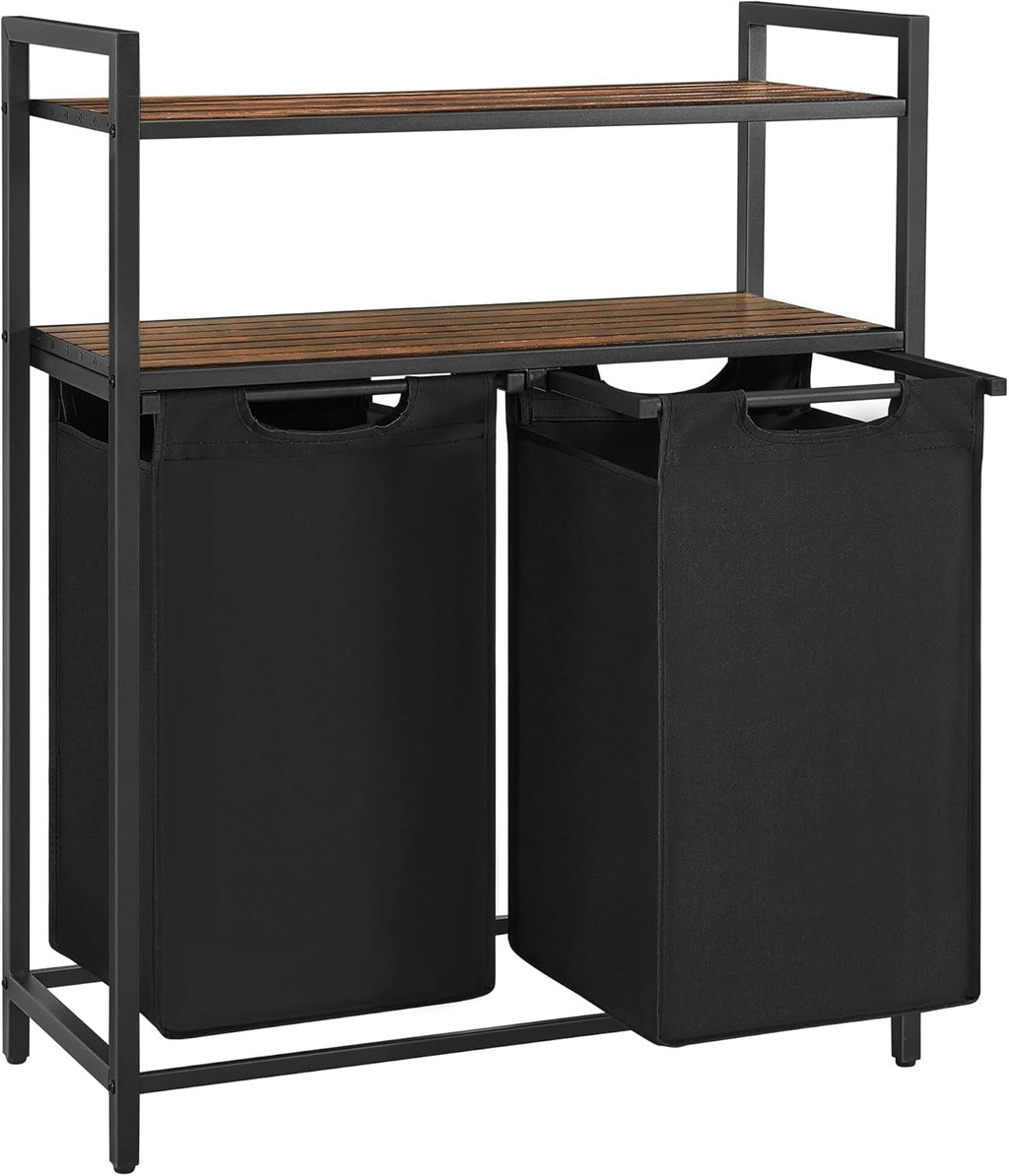 Laundry Basket 2 Compartments with 2 Storage Shelves Removable Bags 46L