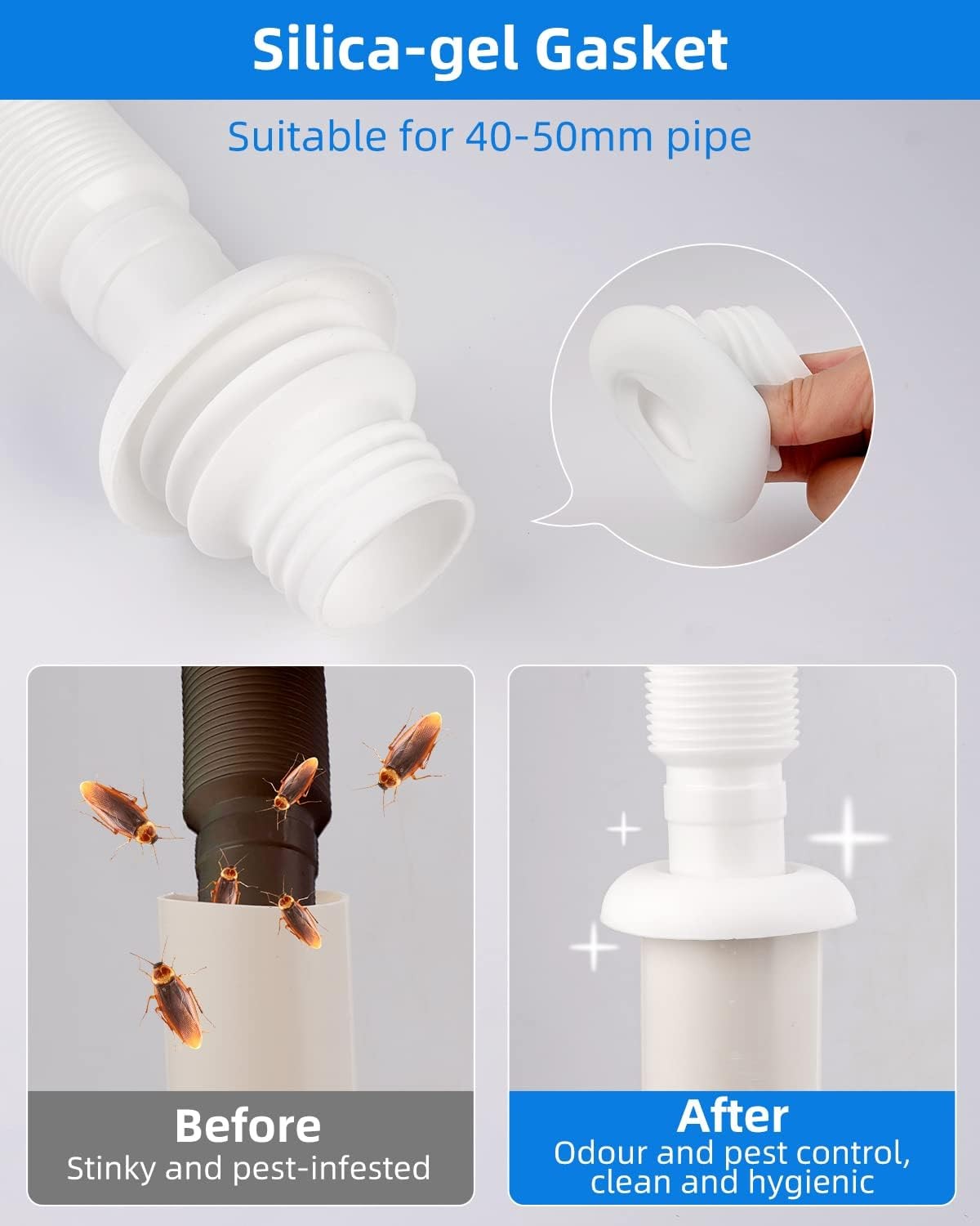 Flexible Waste Pipe 1 1/4" Bathroom Sink Plumbing Parts Odour-Proof Sink Waste