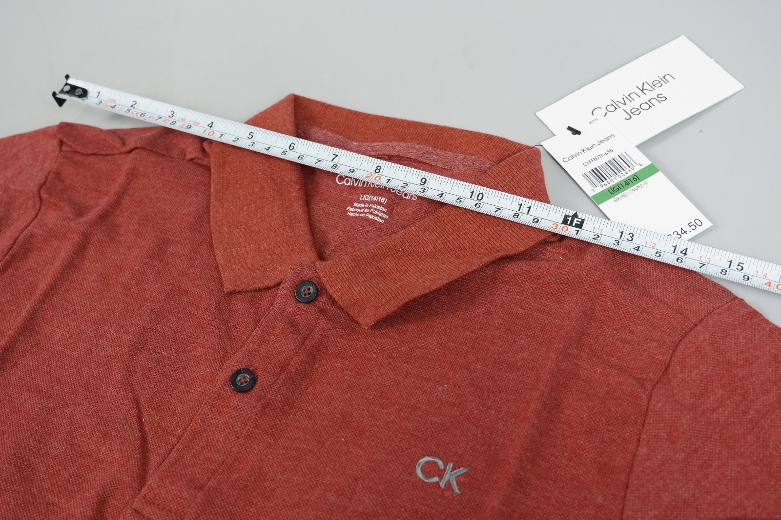 Calvin Klein Kids Polo T-Shirt Burgundy Red Size L (14-16 Years) Short Sleeve