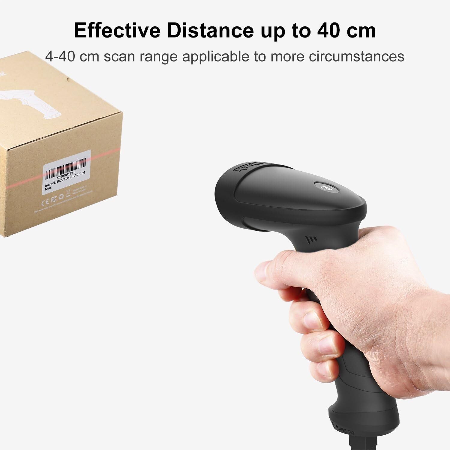 USB 1D Barcode Scanner with Intelligent Stand 220fps Very Fast Inateck BCST-33