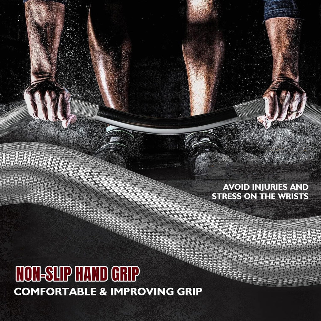 Curl Bar Weight Lifting Barbell Bar with Non-Slip Hand Grip and 2 Spring Collars