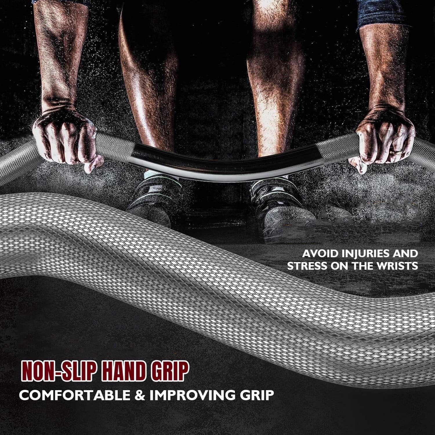 Curl Bar Weight Lifting Barbell Bar with Non-Slip Hand Grip and 2 Spring Collars