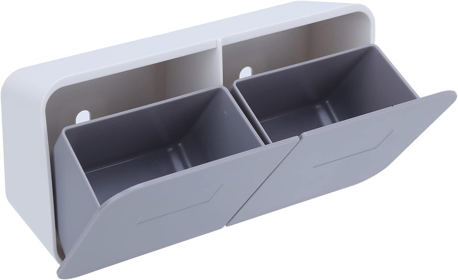 Makeup Q-Tips Holder Dispenser Organizer Wall Mounted Cotton Pads Cosmetics Grey