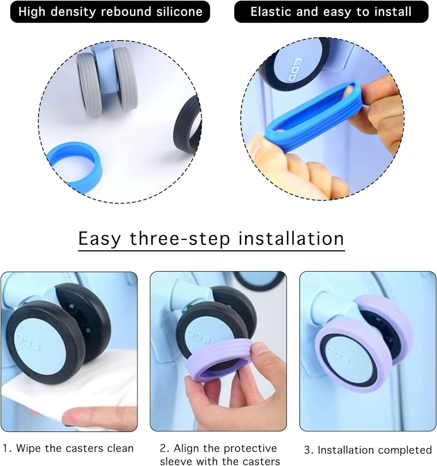 Luggage Wheels Covers Rollers Silicon Protection Noise-reducing Grey 8 pcs