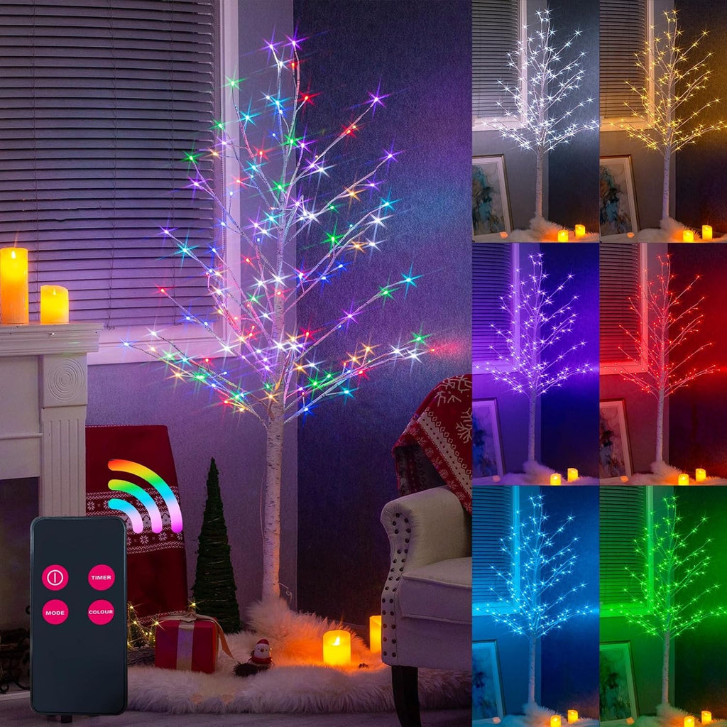 Artificial Lighted Birch Tree 6FT Colour Changing with LED Lights Timer White