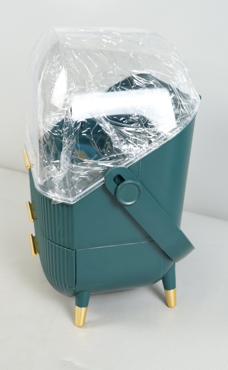 Elegant Makeup Storage Organiser Box Green with Drawers and Handle