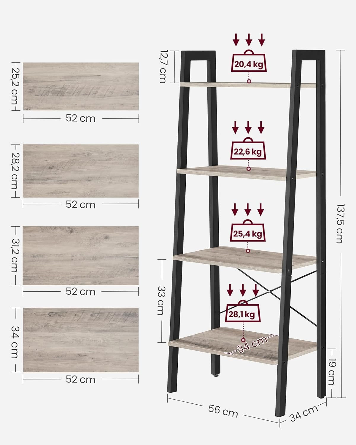 Ladder Shelf 4-Tier Corner Bookcase Corner Shelf Industrial 4 Shelves