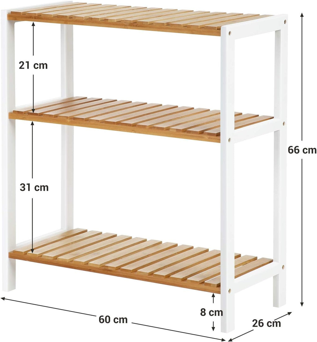 Bamboo Storage Shelf, 3-Tier Shelving Unit, Multifunctional, in the Hallway, Bat