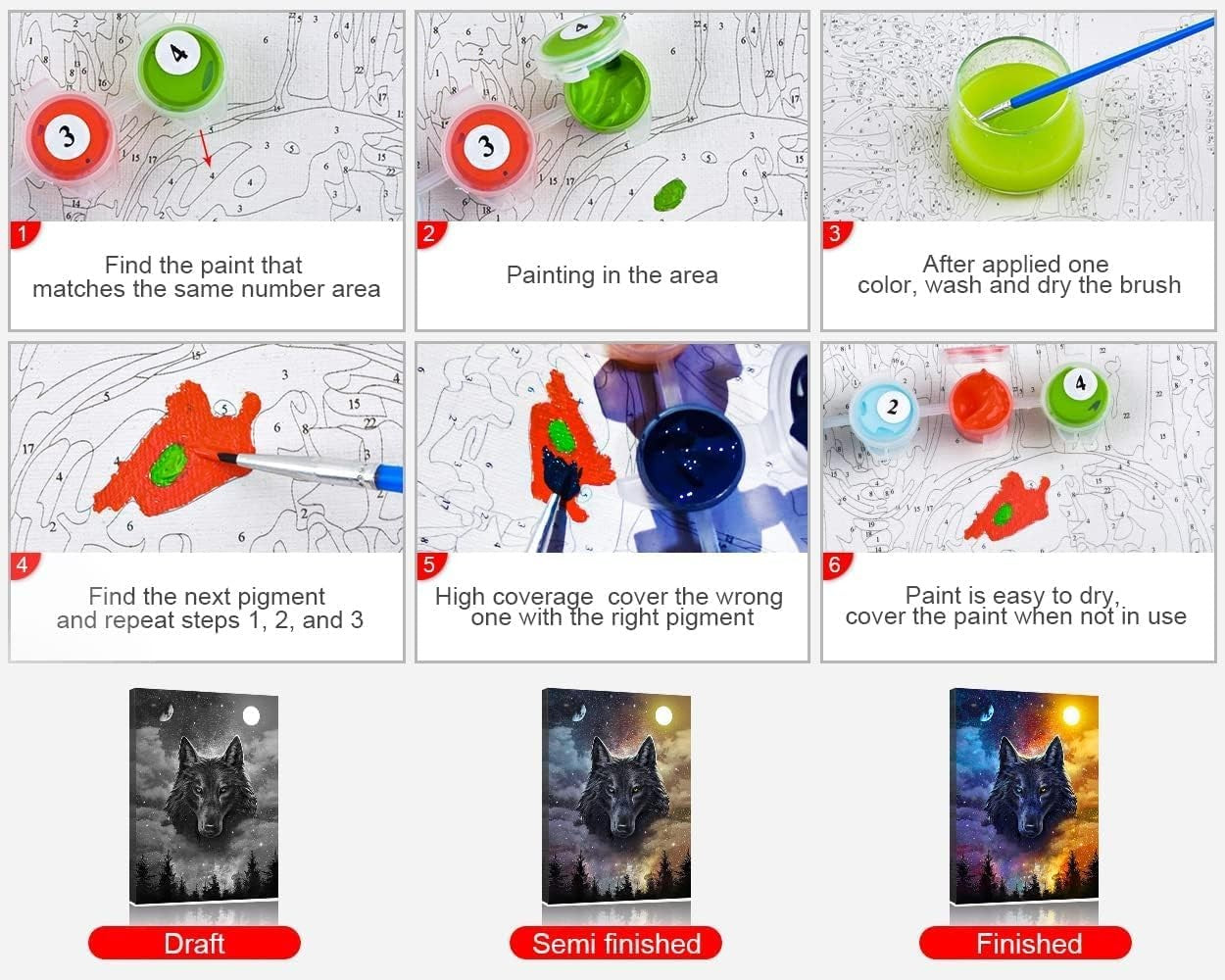 Paint by Numbers Kit Wolf King Under The Stars Painting Canvas, Easel & Brushes