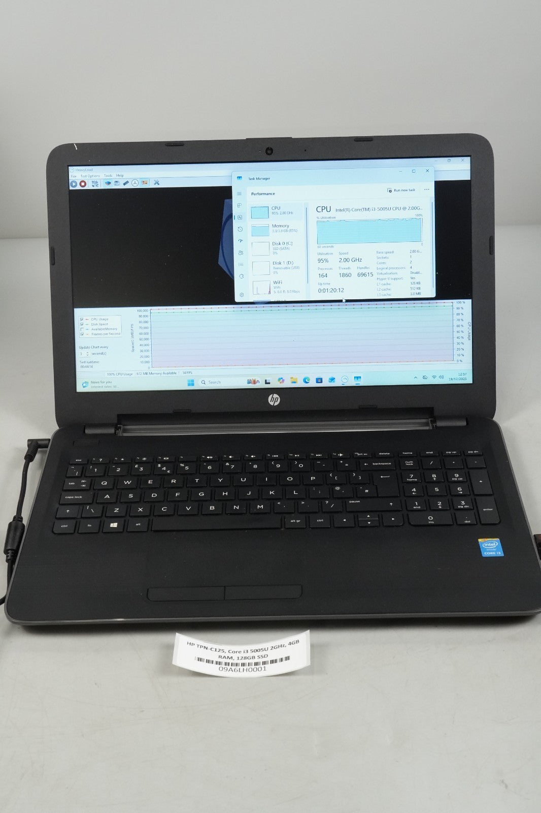 HP TPN-C125 15.6in Laptop Core i3 5005U 2GHz 4GB RAM 128GB SSD NO BATTERY